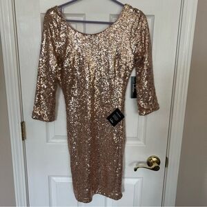 NWT Lulu's Delightful Ways Champagne Gold Sequin Dress Mini Prom Homecoming Club